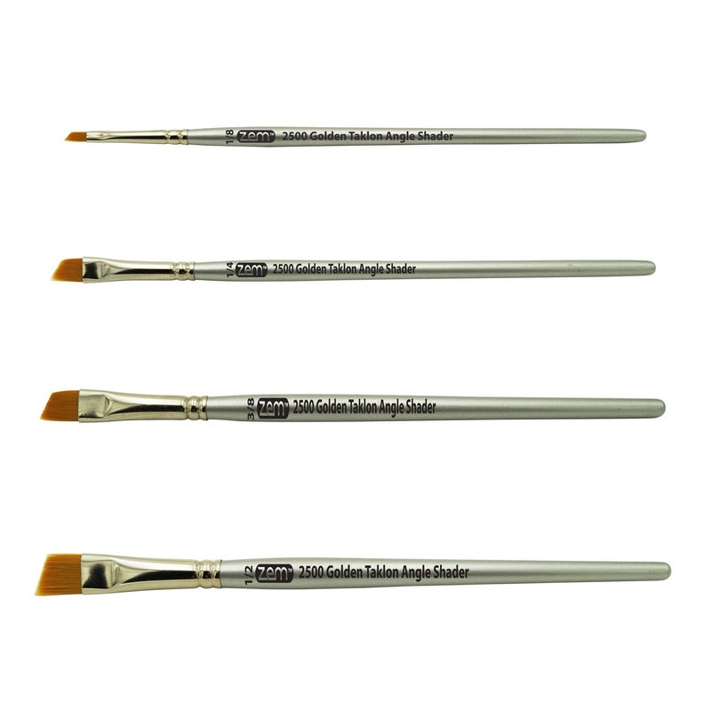 ZEM Brush Golden Taklon Angle Shaders Brush Set Sizes 1/8", 1/4', 3/8", 1/2" - Image 2